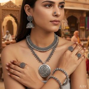 Traditional Oxidised <b>Necklace</b> Combo Set for Women | Stylish <b>Statement</b> Jewellery Collection - Product Image 3