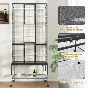 Jaula Moderna de Lujo <span class=keywords><strong>Grande</strong></span> de Metal con Diseño Abierto, Casa de Cría de Loros de Hierro Fundido con Ruedas en el Techo para Guacamayos, Cacatúas y Periquitos, Plástico - Product Image 3