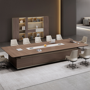 โต๊ะประชุมไม้สไตล์โมเดิร์น ขนาด 4x5 เมตร รองรับ 10 คน พร้อมแผงไม้ตกแต่ง - Product Image 3