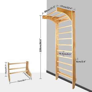 Equipo de <span class=keywords><strong>Gimnasio</strong></span> en Casa: <span class=keywords><strong>Escalera</strong></span> Sueca de Madera con Estante Colgante, Barra de Dominadas, Marco de Escalada Ajustable Montado en la Pared - Product Image 4