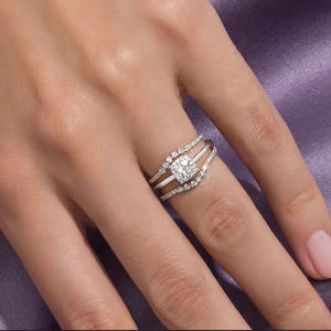 Anillo de Diamante Corte Princesa T0306, Oro Blanco, Color D Natural, Joyería de Compromiso para Mujer - Product Image 1