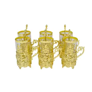 Arabic household luxury table metal gold plated glass tea coffee cup set