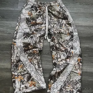Custom High Quality Mid Waist Men's Cotton Hunting Real Tree Camo Print Stacked Parachute Carpenter Camouflage Cargo Track Pants