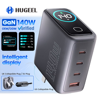 Chargeur GaN 140W Type-C pour Ordinateur Portable, Adaptateur Secteur 3 USB-C 1 USB-A avec Affichage Intelligent IA, Prises US UK EU pour Téléphone Tablette
