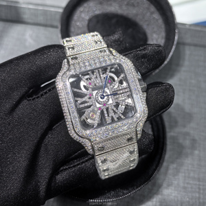 <span class=keywords><strong>Montre</strong></span>-bracelet mécanique <span class=keywords><strong>automatique</strong></span> pour <span class=keywords><strong>homme</strong></span> en acier inoxydable, design ajouré de luxe, entièrement sertie de moissanite VVS, style Hip Hop - Product Image 2