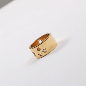 Luxury Gold Plated Adjustable Hollow <b>Ring</b> Stainless Steel <b>Cz</b> Zircon Star <b>Ring</b> - Product Image 2