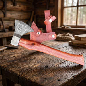 Hache en acier de Damas avec manche en bois de rose, hache de camping, hache de chasse Viking en acier forgé, vente en gros, avec étui en cuir - Product Image 3