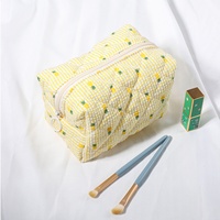 Tas Makeup Handuk Berpola Bunga Lembut Berlapis, Kantong Perjalanan Kapasitas Besar, Lapisan Empuk, Ritsleting, Tahan Guncangan, Bernapas