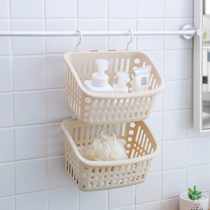 Hanging Storage <b>Basket</b> Bathroom <b>Plastic</b> Rectangle Beige Wall Mounted Shower Organizer - Product Image 2