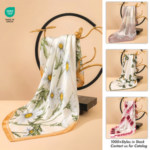 Foulard de luxe 70x70 cm en soie de mûrier 100% imprimé numériquement, bandana carré moyen tendance pour femme 2026 - Product Image 1