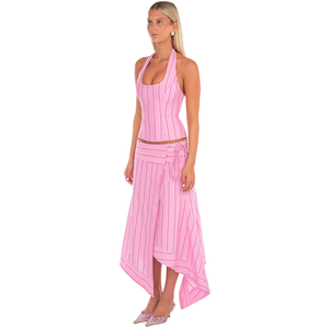 Ensemble Deux Pièces Jupe Longue et Top Plissé à Dos Nu et Bretelle Tour de Cou 100% Polyester - Product Image 4