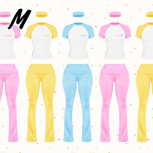 Conjuntos de Mujer, Conjunto de Leggings Acampanados con Cintura Plegable, Diadema, Logotipo Personalizado, Camisetas de Algodón de Alta Calidad, Ropa de Mujer, Conjuntos de 2 Piezas para Descansar - Product Image 1