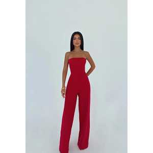 Combinaison décontractée rouge sans bretelles pour l'automne, en tissu tricoté à imprimé léopard, longueur au-dessus du genou - Product Image 2