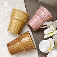 Brillant écologique 2025 dernier Design moderne crème glacée gaufre tasse en céramique Macaron Vase ludique Pastel décor cône bureau fête