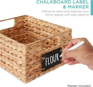 Water Hyacinth Pantry Baskets Woven <b>Kitchen</b> Organizers W/Chalkboard <b>Label</b>, Chalk Marker - Natural - Product Image 4