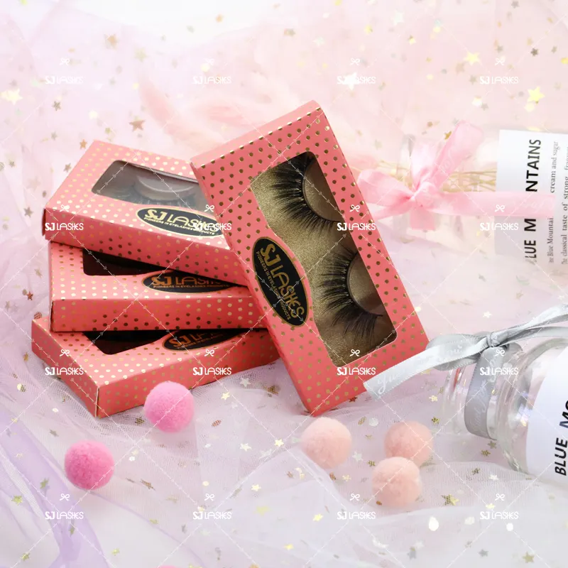 Customizable Pink Foil Dotted Printing Eyelash Packaging Boxes Personalized Strip Lashes Pouch for Gifts