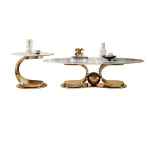 Nouvel arrivage de meubles de salon table centrale cadre en acier inoxydable brillant dessus en marbre table de café dorée - Product Image 1