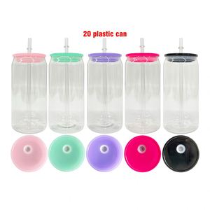50Packs Clear Transparent 20Oz Acrylic Plastic Can With Colored Lid Uv Dtf <b>Wraps</b> <b>Vinyl</b> for Iced Coffee Soda - Product Image 3