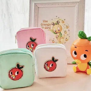 Custom orange bird inspired Tiny Pouch pink mint white iron on chenille patches