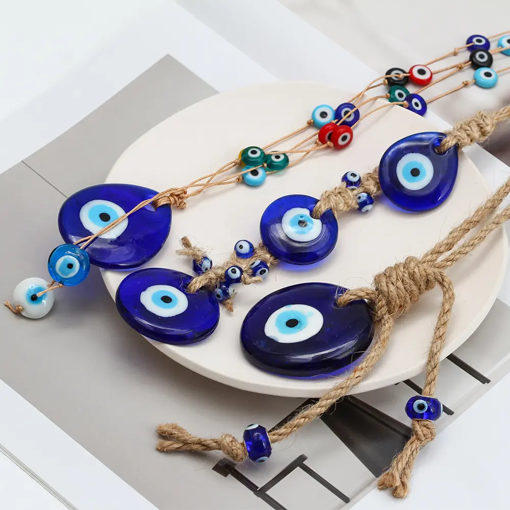 Großhandel Hanf Seil Blue Evil Eye Auto Anhänger Anhänger Türkei Blue Eyes Dekoration Geschenk Anhänger Charms