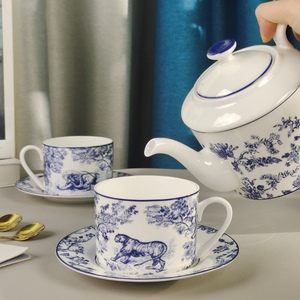 ถ้วยกาแฟถ้วยน้ำชายามบ่ายพร้อมจานจานสีฟ้าลายเสือดาวกล่องของขวัญ - Product Image 3