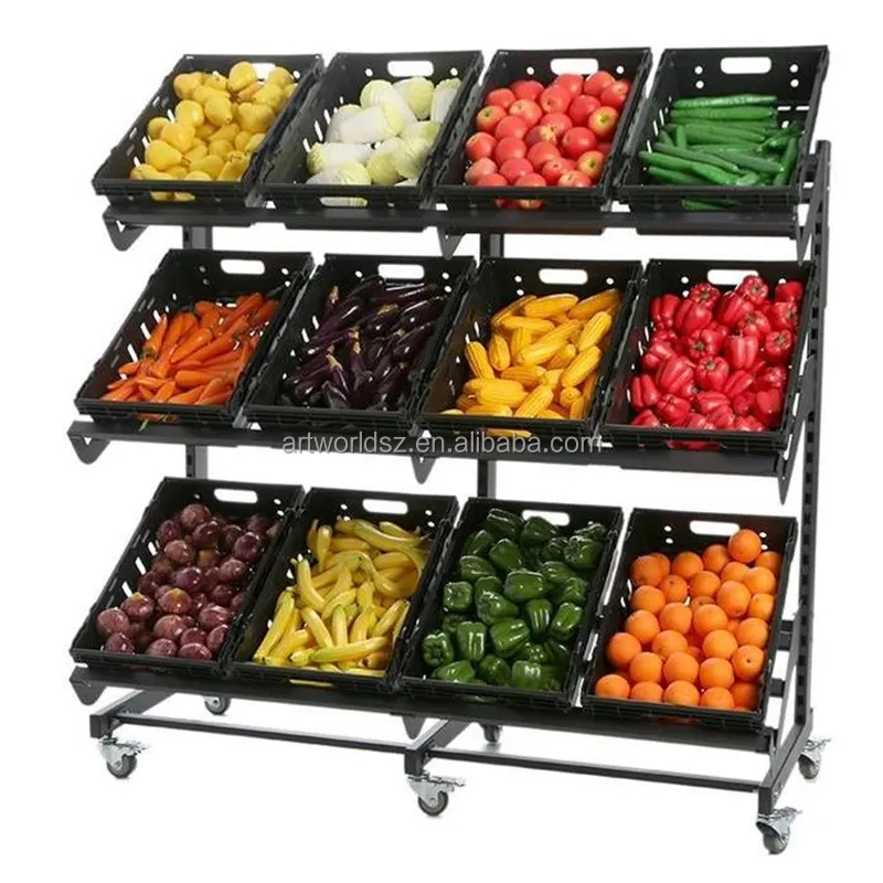 Artworld mostra Display mobili frutta verdura espositore supermercato stand di frutta fresca negozio espositore Gondola per frutta
