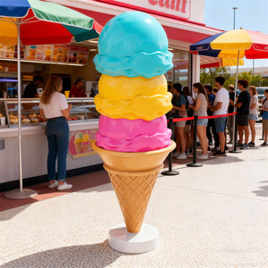 Sculpture de cône de crème glacée personnalisée, colorée et écologique pour l'affichage extérieur des magasins de crème glacée, en fibre de verre brillante pour l'entrée des magasins - Product Image 1