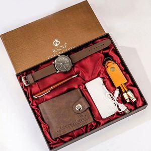Set de Regalo de 6 Relojes para Hombre para San Valentín, Cumpleaños y Otras Ocasiones - Caja de Reloj de Cuero PU con Serigrafía Negra/Marrón - Product Image 3