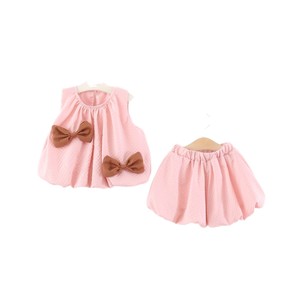 Abbigliamento per Bambini, Completo Estivo per Bambina, Gilet con Fiocco e Pantaloncini, Set Due Pezzi in Stile Occidentale - Product Image 5