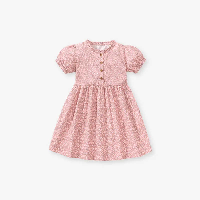 Vestido de bambu para meninas de 2 a 7 anos, vestido floral infantil de primavera e verão, vestido casual de manga curta para meninas