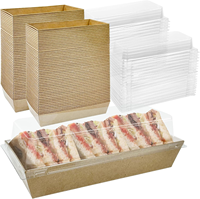Boîtes d'emballage en papier jetables avec couvercle en plastique transparent pour affichage de sandwich et de pâtisserie écologique et pré-assemblé