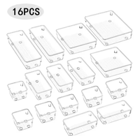 Nouvel organisateur de tiroir rectangulaire en plastique PET de 16 pièces pour le rangement du réfrigérateur de la salle de bureau et les bijoux-Organisateurs de séparation de bureau