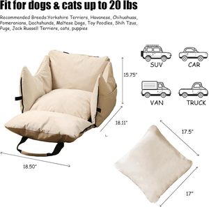 लक्जरी पोर्टेबल कुत्ते बूस्टर सीट फोल्डेबल छोटे पालतू यात्रा वाहक बिस्तर वाटरप्रूफ सुरक्षा स्ट्रैप आरामदायक मोटी फोम बिल्लियों - Product Image 6