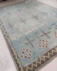 Alfombra Azul de Moda Tejida a Mano, Alfombra Oushak Moderna, Alfombra de Lana para Sala de Estar, Dormitorio, Comedor, Alfombra Oushak en Tonos Pastel - Product Image 4