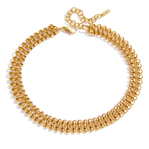 Collar de cadena gruesa de acero inoxidable para mujer, diseño geométrico con elementos lineales, multicapa, tono dorado, para uso diario - Product Image 5