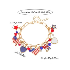 American Independence Day USA Flag Jewelry Sets for Women ,Holiday Colorful Enamel Heart Pentagram Pendant Earrings <b>Bracelet</b> - Product Image 5