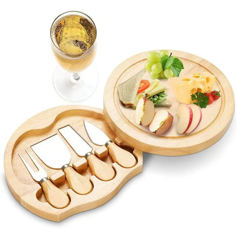 Ensemble d'accessoires de cuisine en bois fabrique des ustensiles de nouvelle conception en gros ensemble de planche à fromage ronde en bois avec couteaux