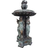 Fontaine de jardin en cuivre, sculpture d'eau, statue de fille en bronze grandeur nature avec parapluie, vente chaude