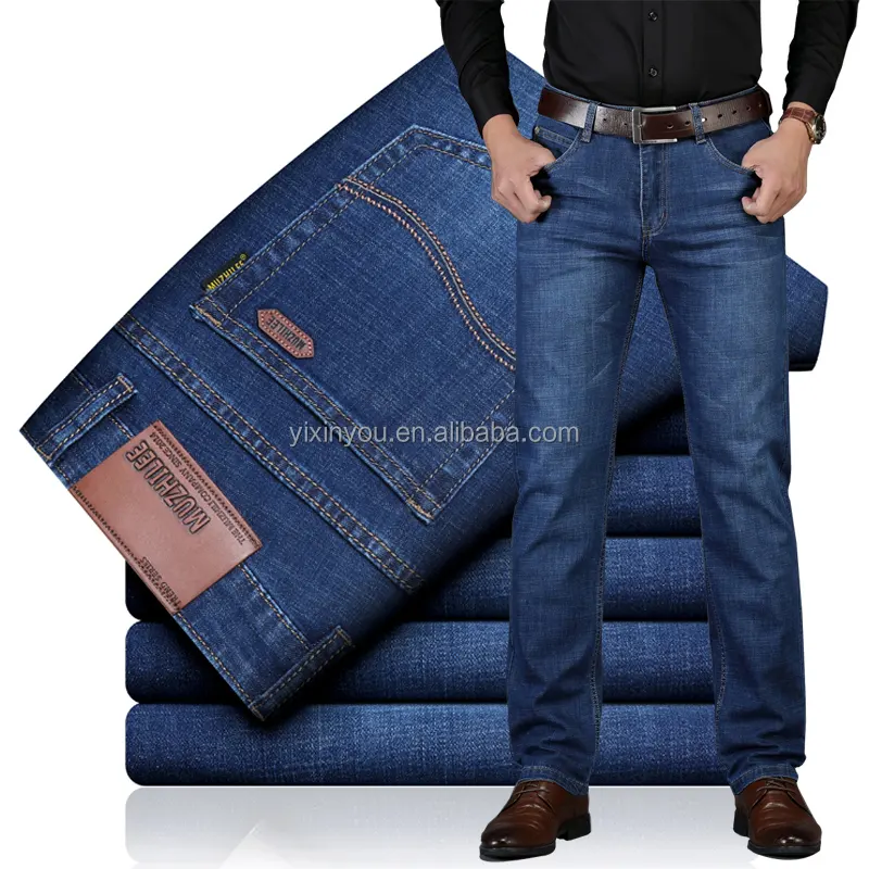 سراويل للرجال عصرية من المصنع تصميم غير رسمي سراويل جينز دينم أزرق اللون للرجال