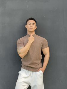 2025 nuovo sport Fitness Brothers Top collo alto Casual in cotone a manica corta autunno inverno velluto tedesco 280 grammi - Product Image 4