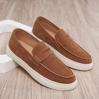 Chaussures décontractées pour hommes en cuir de vachette de luxe, mocassins antidérapants à semelle épaisse, style de marche en daim personnalisé