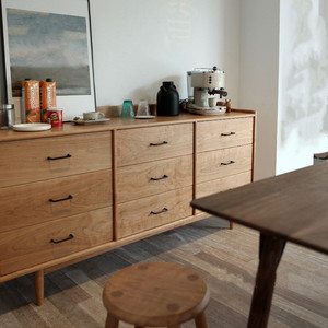 Nordic Solid Wood Nine Drawer <b>Chest</b> 180cm Cherry Color Minimalist Entryway Cabinet <b>Storage</b> Bedroom Sideboard - Product Image 2