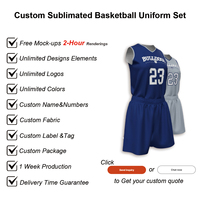 Tenues de basketball réversibles personnalisées par sublimation, ensemble maillot double face bleu-gris épais pour équipes universitaires et lycéennes