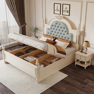 <span class=keywords><strong>Deluxe</strong></span> Retro Americano de madera maciza King Size 180cm Cama doble Estilo princesa moderna con cama suave y Panel de almacenamiento Diseño de madera - Product Image 4