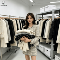 Jaket Tweed Bekas Dalam Bentuk Bale, Mantel Tweed Bekas Pakaian Wanita Luar Biasa Dalam Bentuk Bale