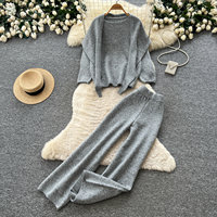 Ensemble décontracté en maille ample pour femme, collection automne 2026, avec pull, châle et pantalon large pour le quotidien