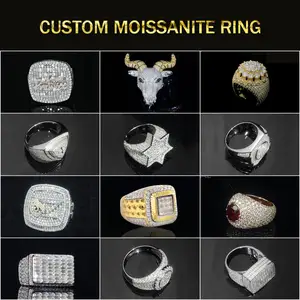 Custom Pass Diamond Tester VVS Moissanite 925 Plata Letra Cruz Anillo Chapado en oro Iced Out Hip Hop Anillo Joyería fina para hombre