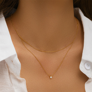 <b>CANNER</b> 925 Sterling Silver Diamond Double Layered Cubic Zircon 18k Gold Plated Women Necklace - Product Image 5