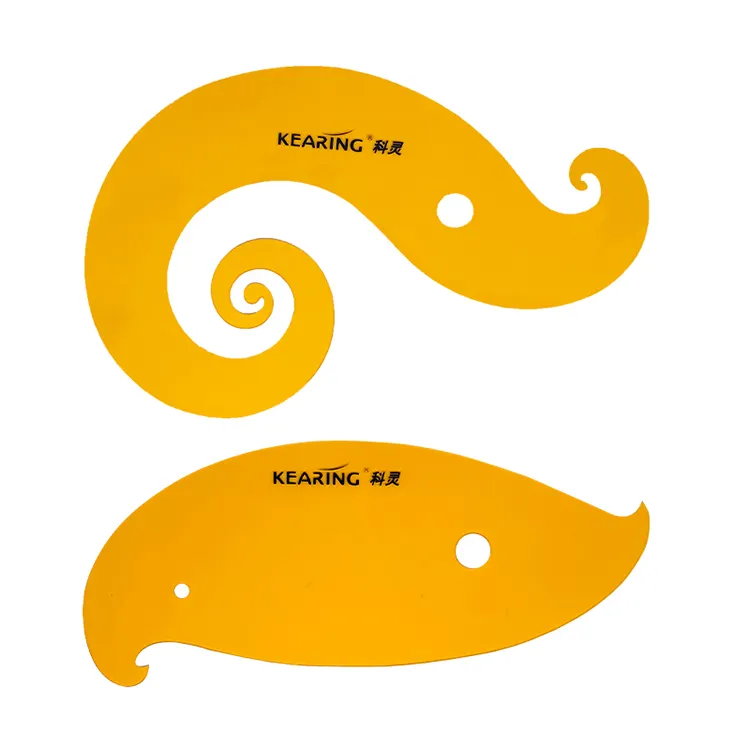 Kearing Durable Transparent Flexible Plastic French Curve Set of 2 for Fashion Design Sewing Drawing Template#1302S