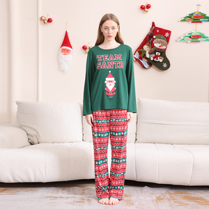 Factory Designer Custom Ladies Mulheres Homem Combinando Árvore de Natal Verde Imprimir Pijamas Pijama Pijama Pijama Pijama Pijamas Conjunto para a Família - Product Image 3